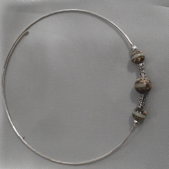 Hand Crafted Sterling Silver Memory Wire Choker Necklace Glow In Dark Beads - Picture 2 of 5